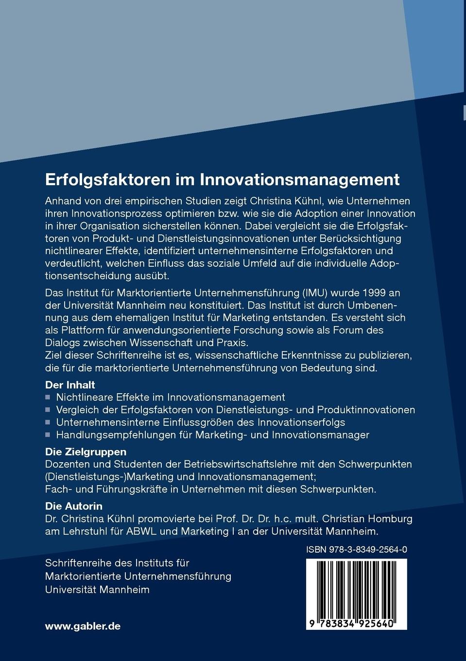 Rückseitencover Erfolgsfaktoren im Innovationsmanagement