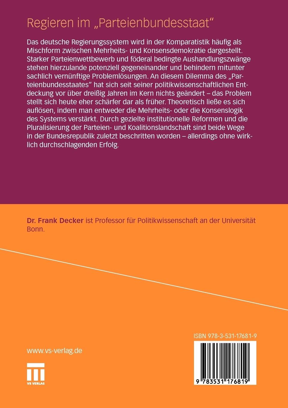 Rückseitencover Regieren im "Parteienbundesstaat"