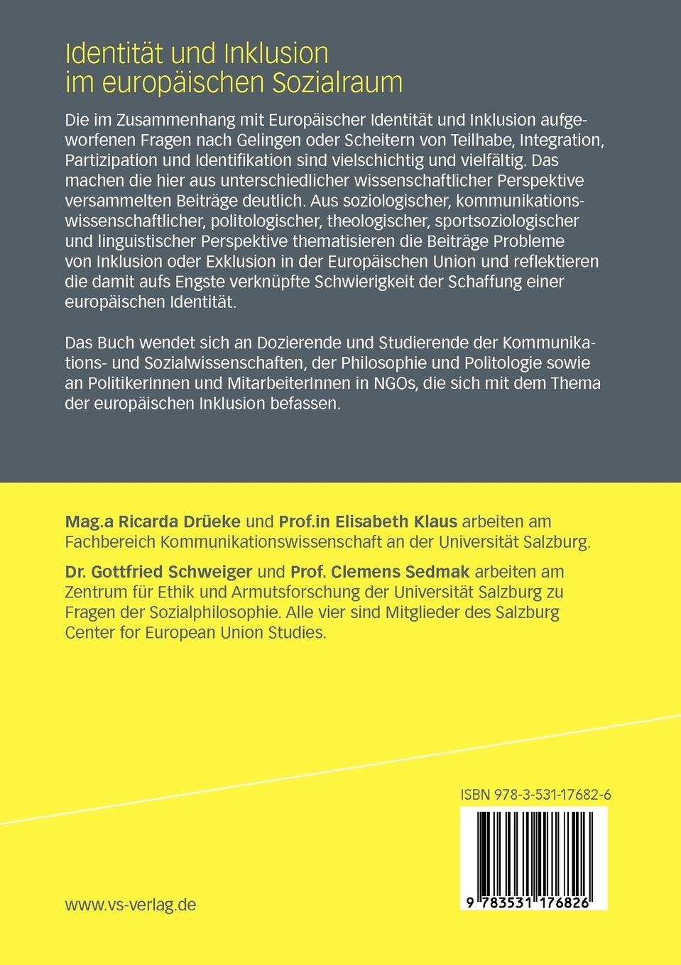 Rückseitencover Identität und Inklusion im europäischen Sozialraum
