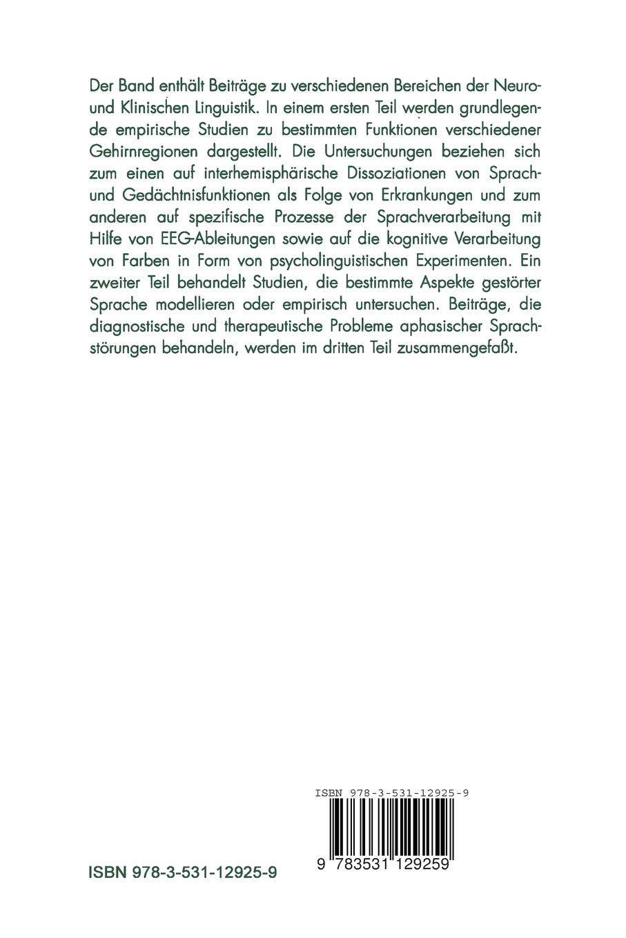 Rückseitencover Studien zur Klinischen Linguistik