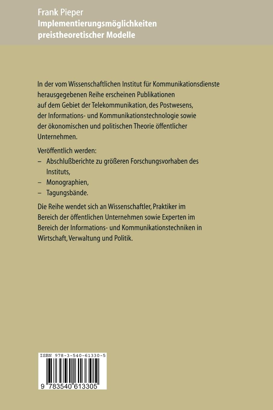 Rückseitencover Implementierungsmöglichkeiten preistheoretischer Modelle