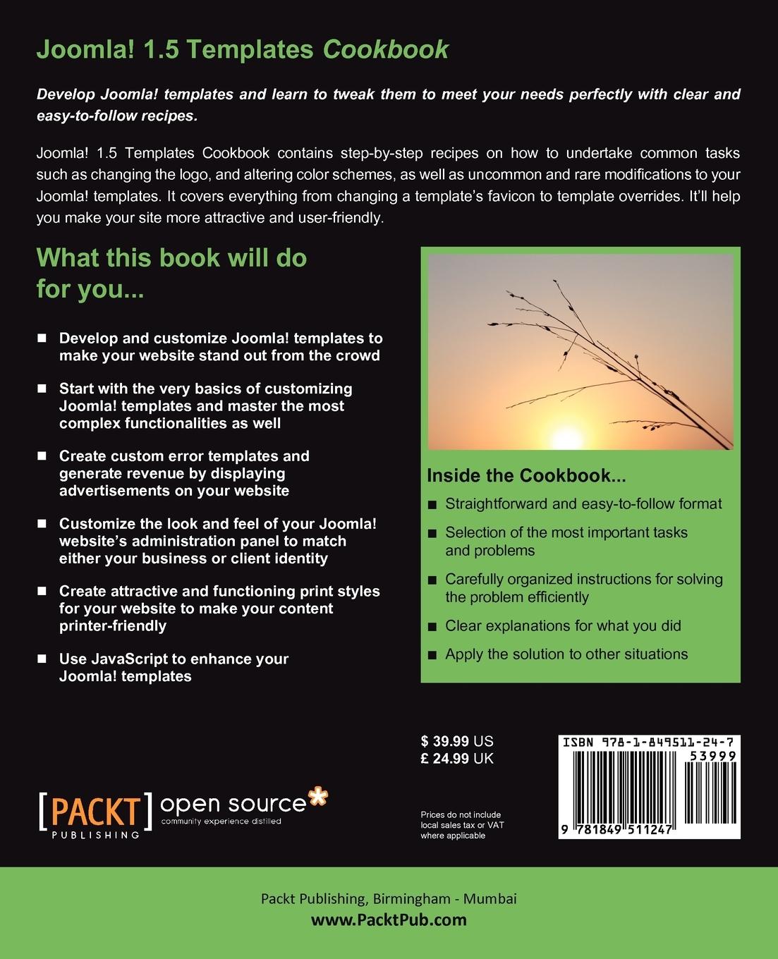 Rückseitencover Joomla! 1.5 Templates Cookbook
