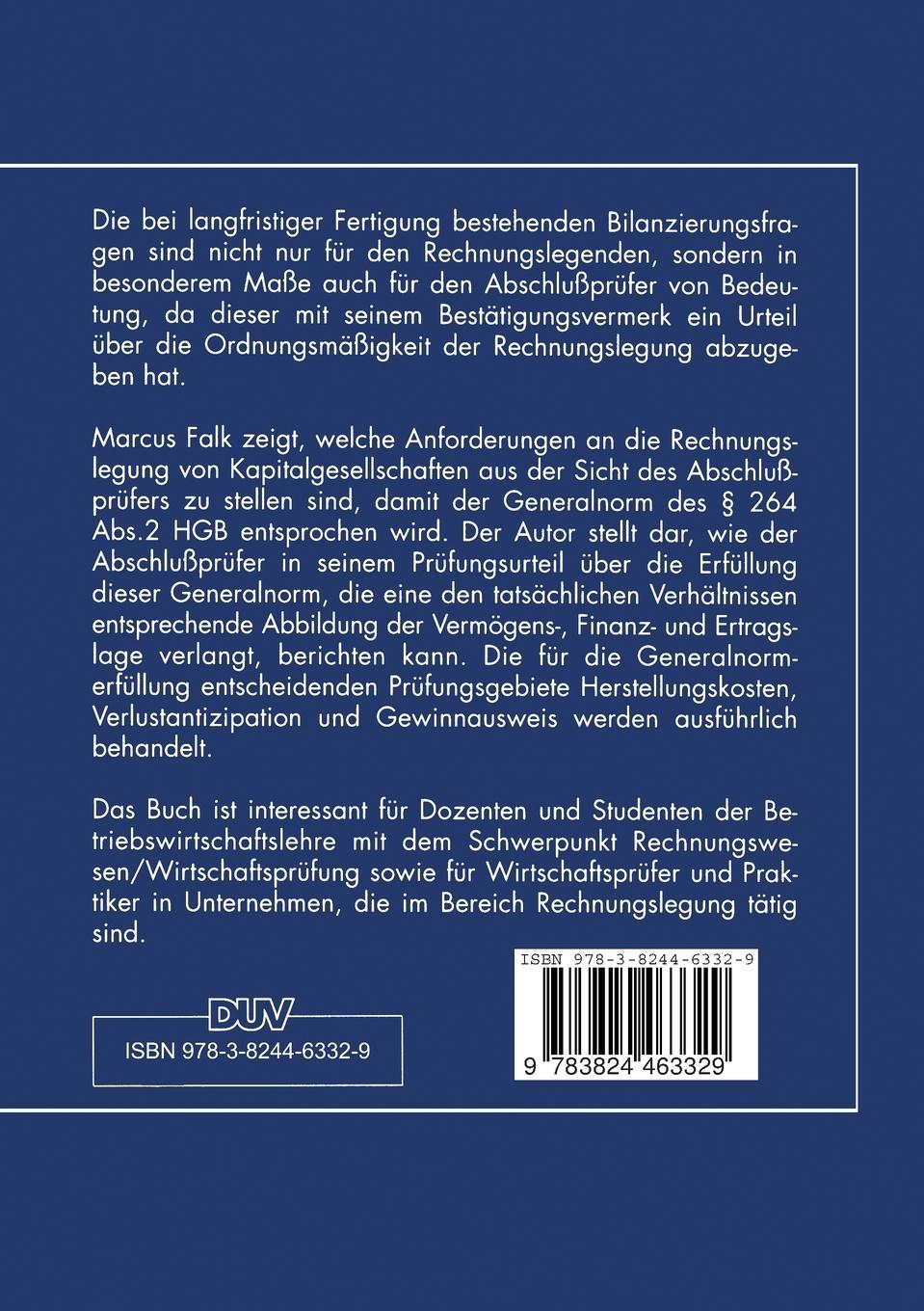 Rückseitencover Prüfung der generalnormkonformen Rechnungslegung bei langfristiger Fertigung
