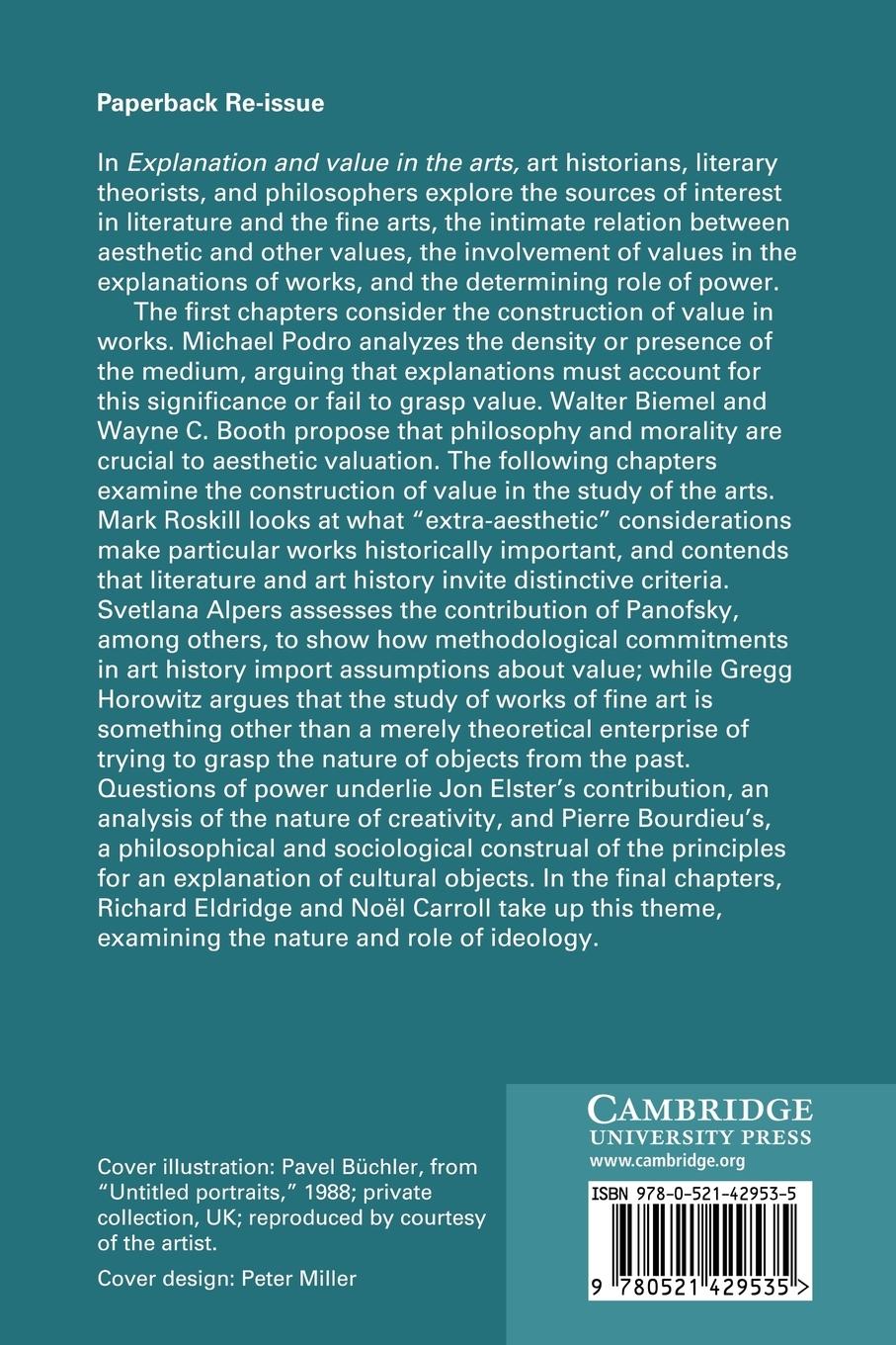 Rückseitencover Explanation and Value in the Arts