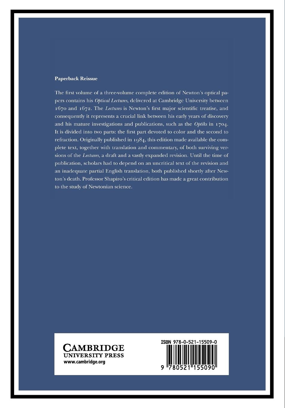 Rückseitencover The Optical Papers of Isaac Newton, Volume 1