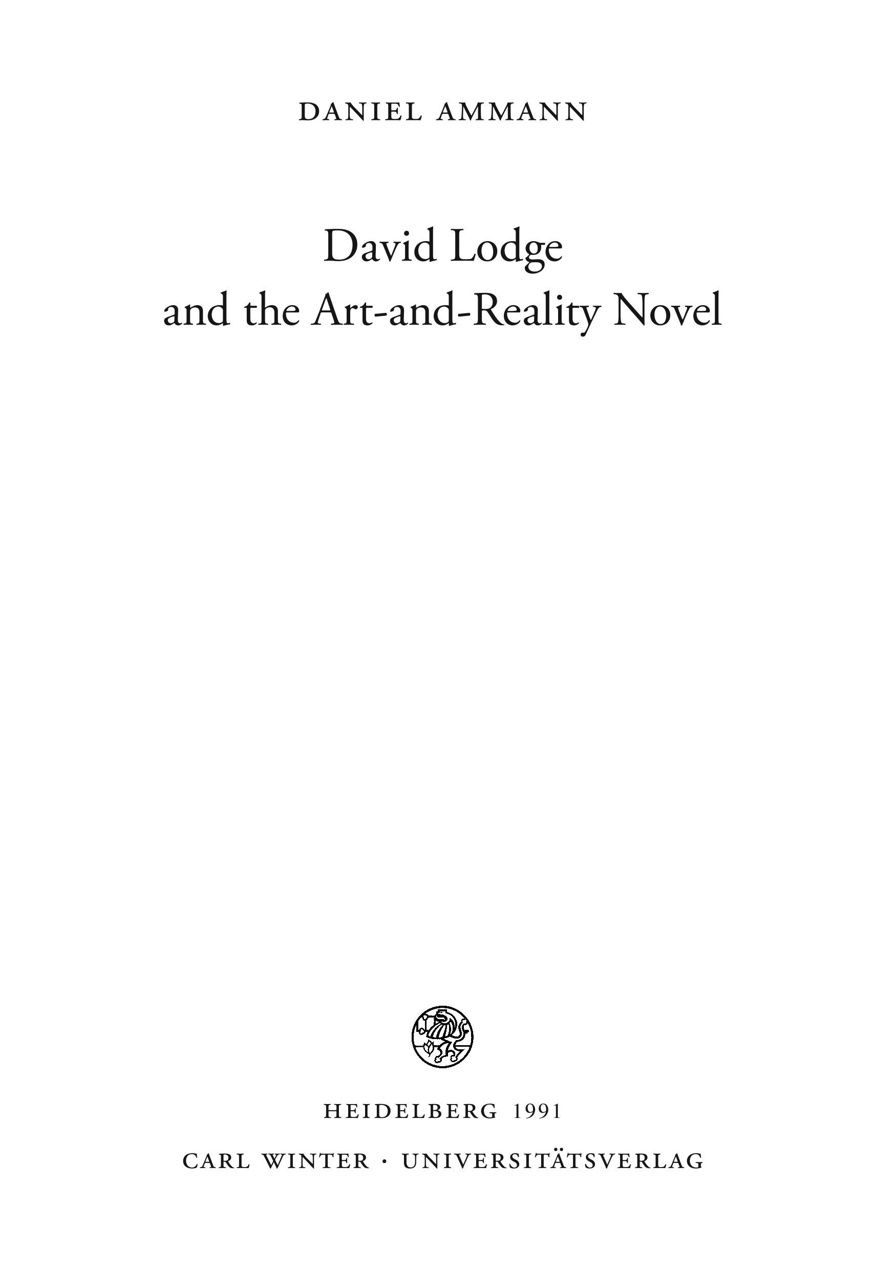 Vorderes Coverbild David Lodge and the Art-and-Reality Novel