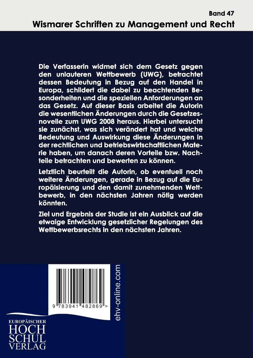 Rückseitencover Analyse der Änderung des Gesetzes gegen den unlauteren Wettbewerb sowie dessen Anwendungsgebiete und Erscheinungsformen