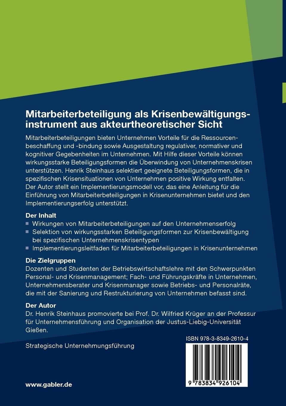 Rückseitencover Mitarbeiterbeteiligung als Krisenbewältigungsinstrument aus akteurtheoretischer Sicht