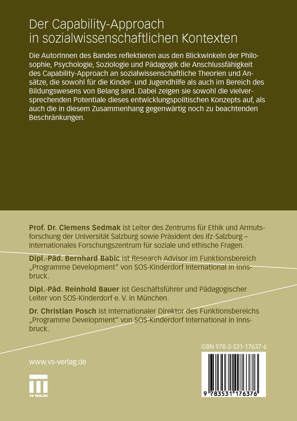 Rückseitencover Der Capability-Approach in sozialwissenschaftlichen Kontexten