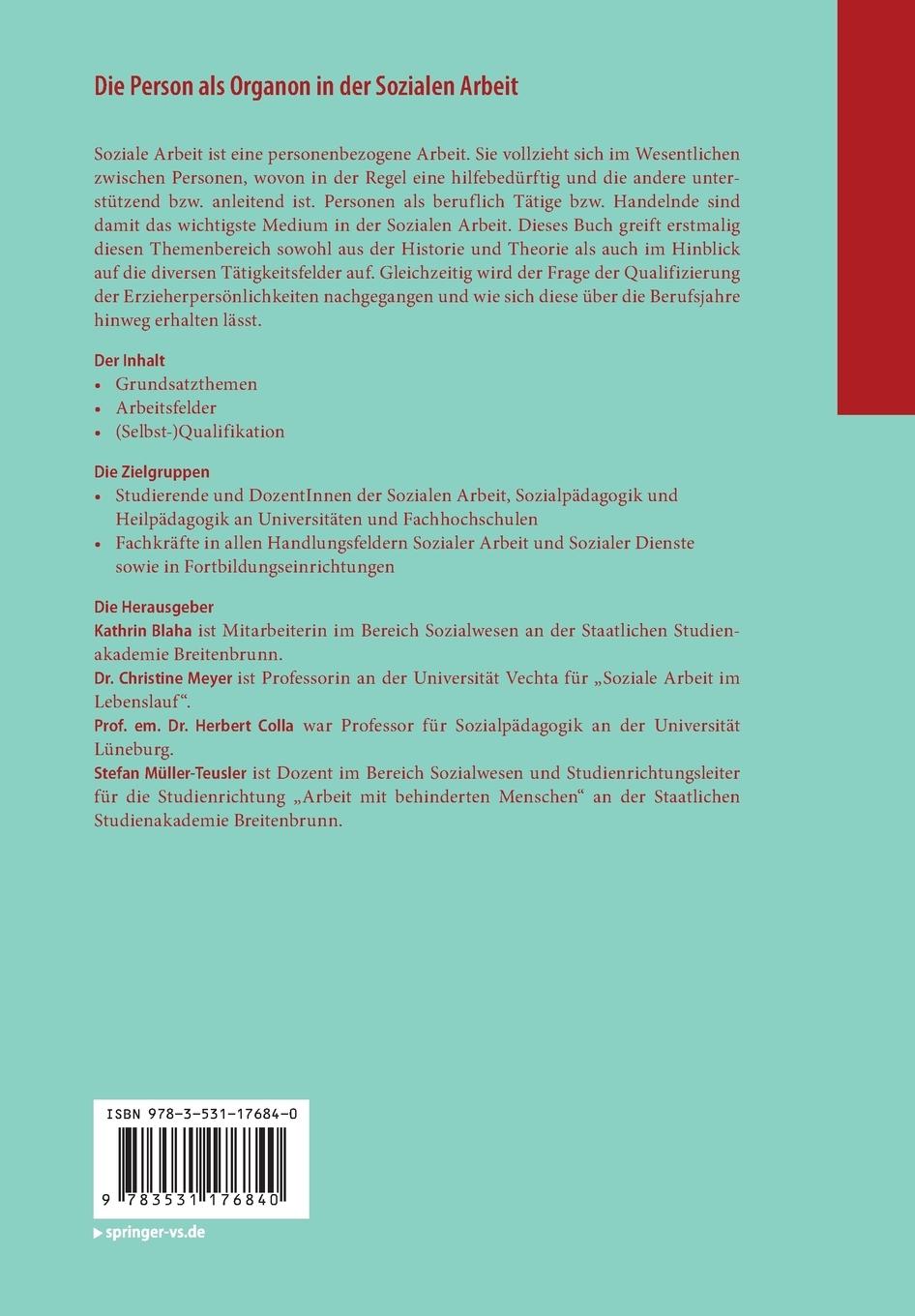 Rückseitencover Die Person als Organon in der Sozialen Arbeit