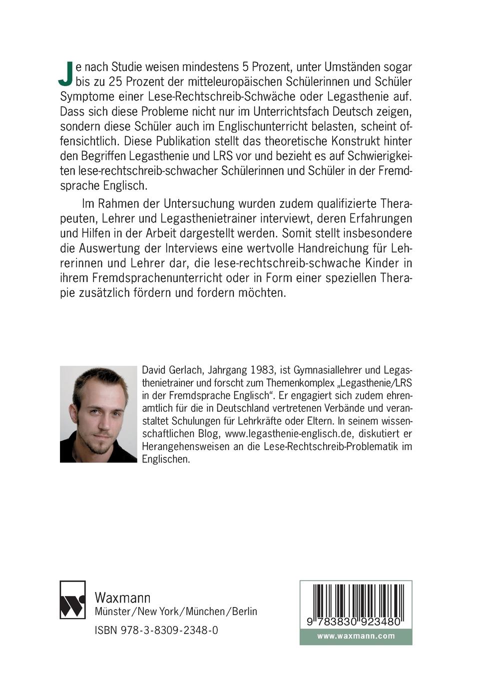 Rückseitencover Legasthenie und LRS im Englischunterricht