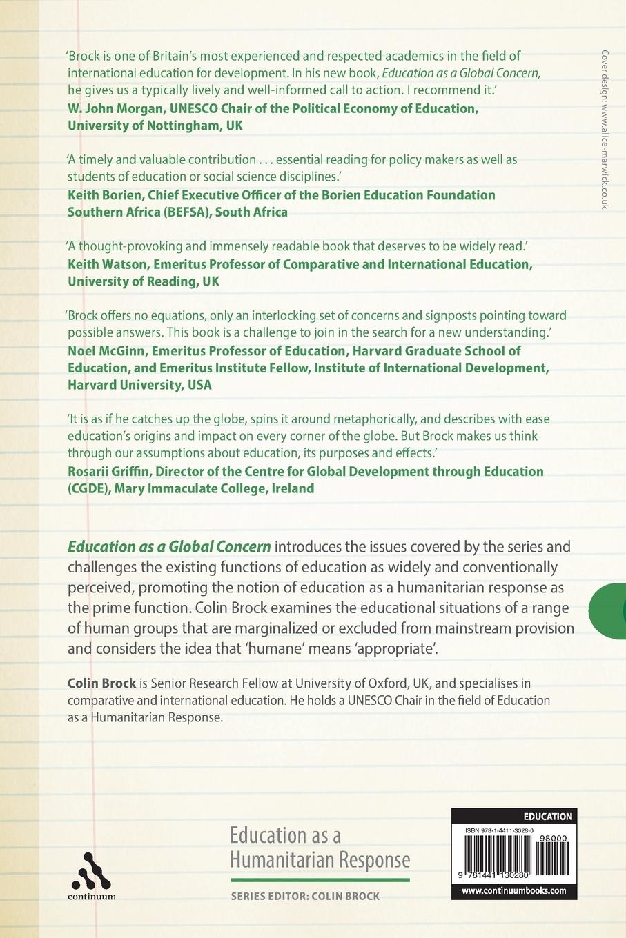 Rückseitencover Education as a Global Concern