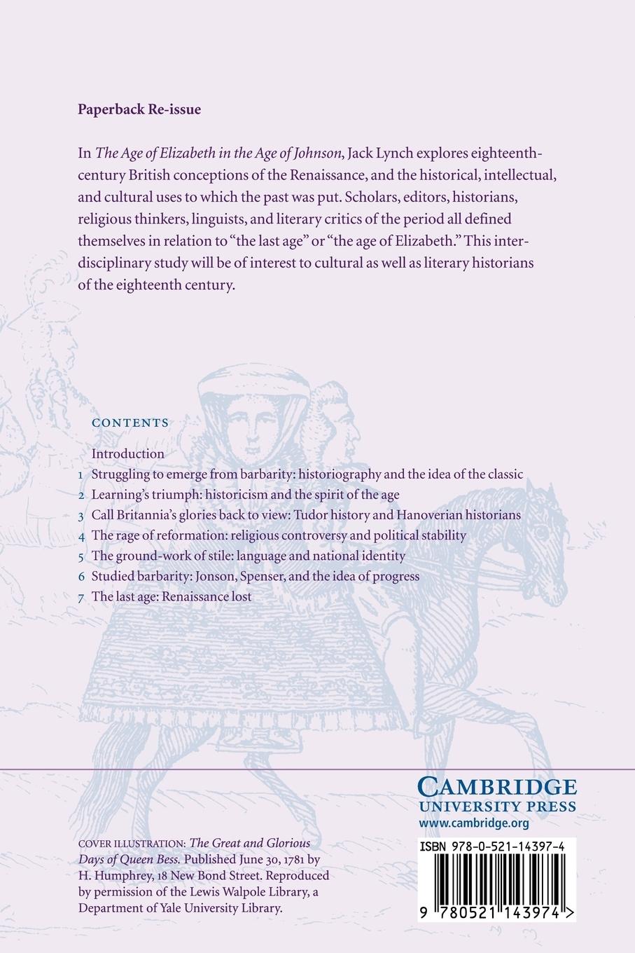 Rückseitencover The Age of Elizabeth in the Age of Johnson