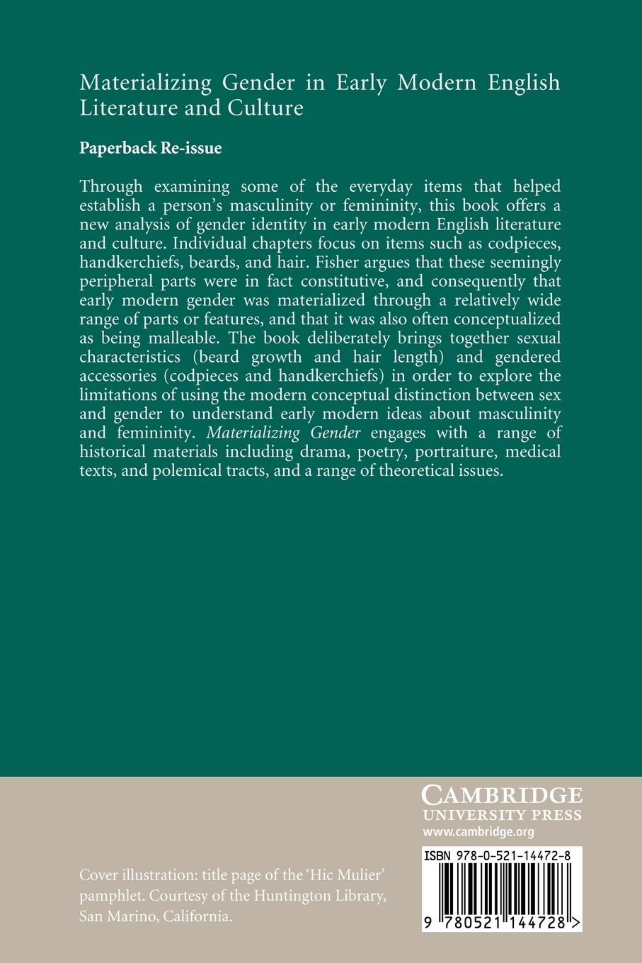Rückseitencover Materializing Gender in Early Modern English Literature and Culture
