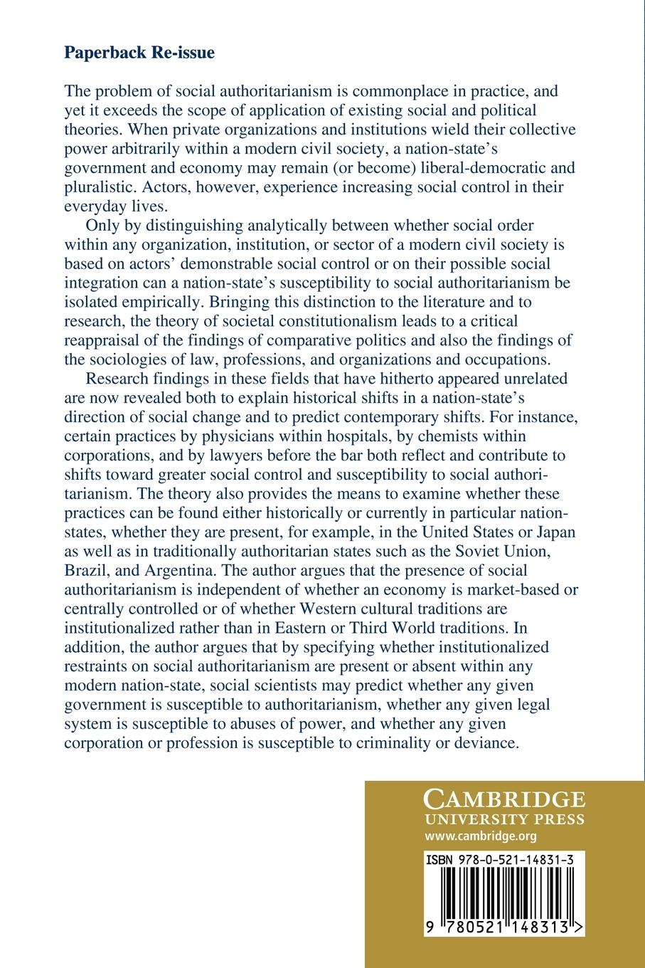 Rückseitencover Theory of Societal Constitutionalism