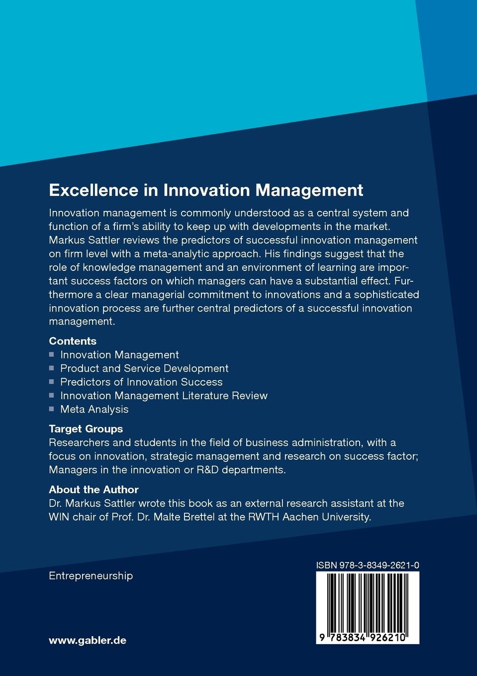 Rückseitencover Excellence in Innovation Management
