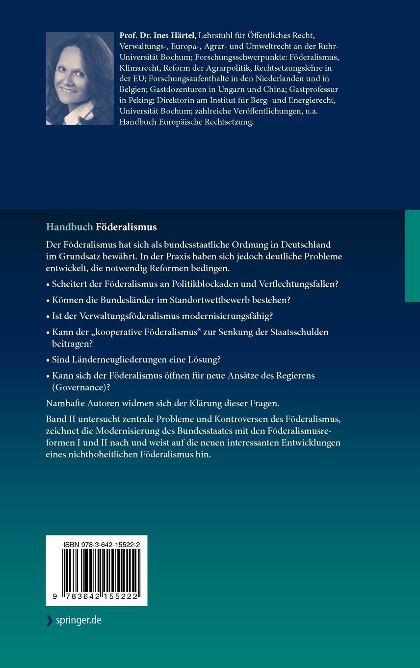 Rückseitencover Handbuch Föderalismus - Föderalismus als demokratische Rechtsordnung und Rechtskultur in Deutschland, Europa und der Welt