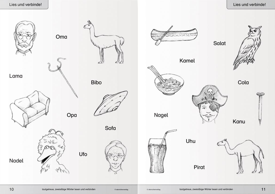 Beispielinhalt (Bild) Ich kann lesen 1 und Ich kann lesen 2 als Kombi, Schüler-Arbeitshefte für die 1. und 2. Klasse