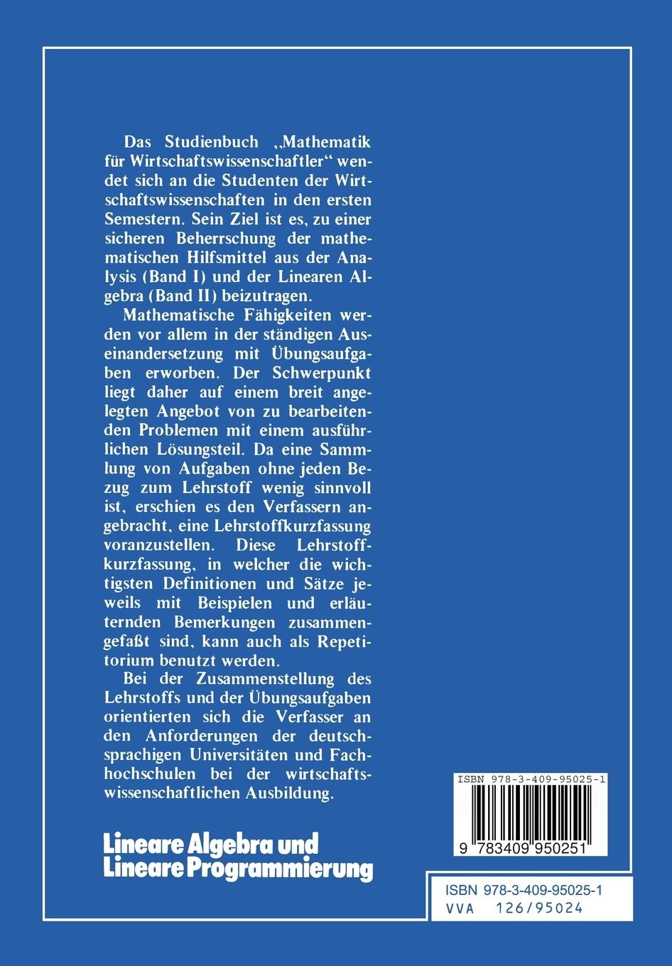 Rückseitencover Lineare Algebra und Lineare Programmierung