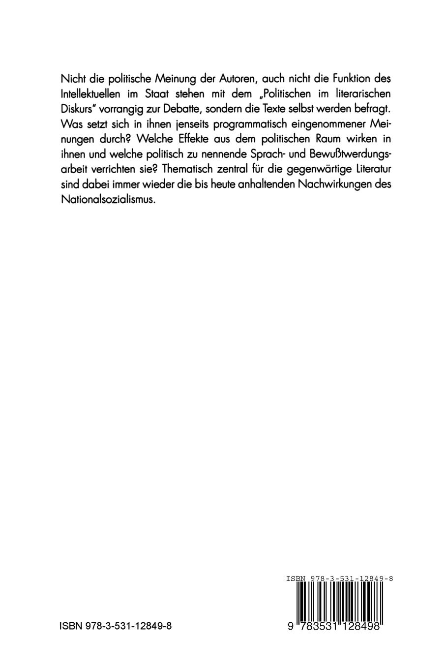 Rückseitencover Das Politische im literarischen Diskurs