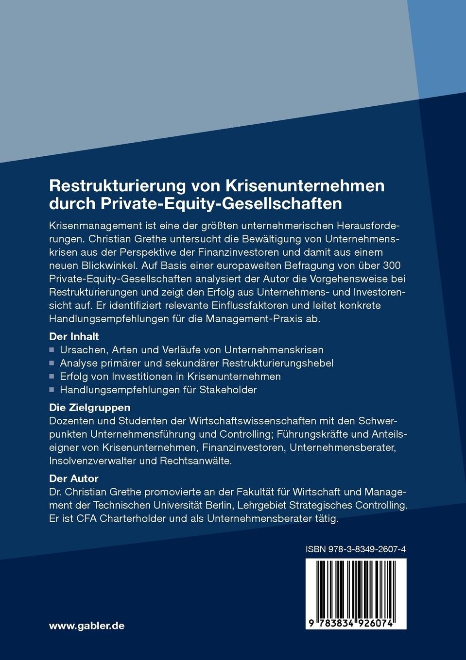 Rückseitencover Restrukturierung von Krisenunternehmen durch Private-Equity-Gesellschaften