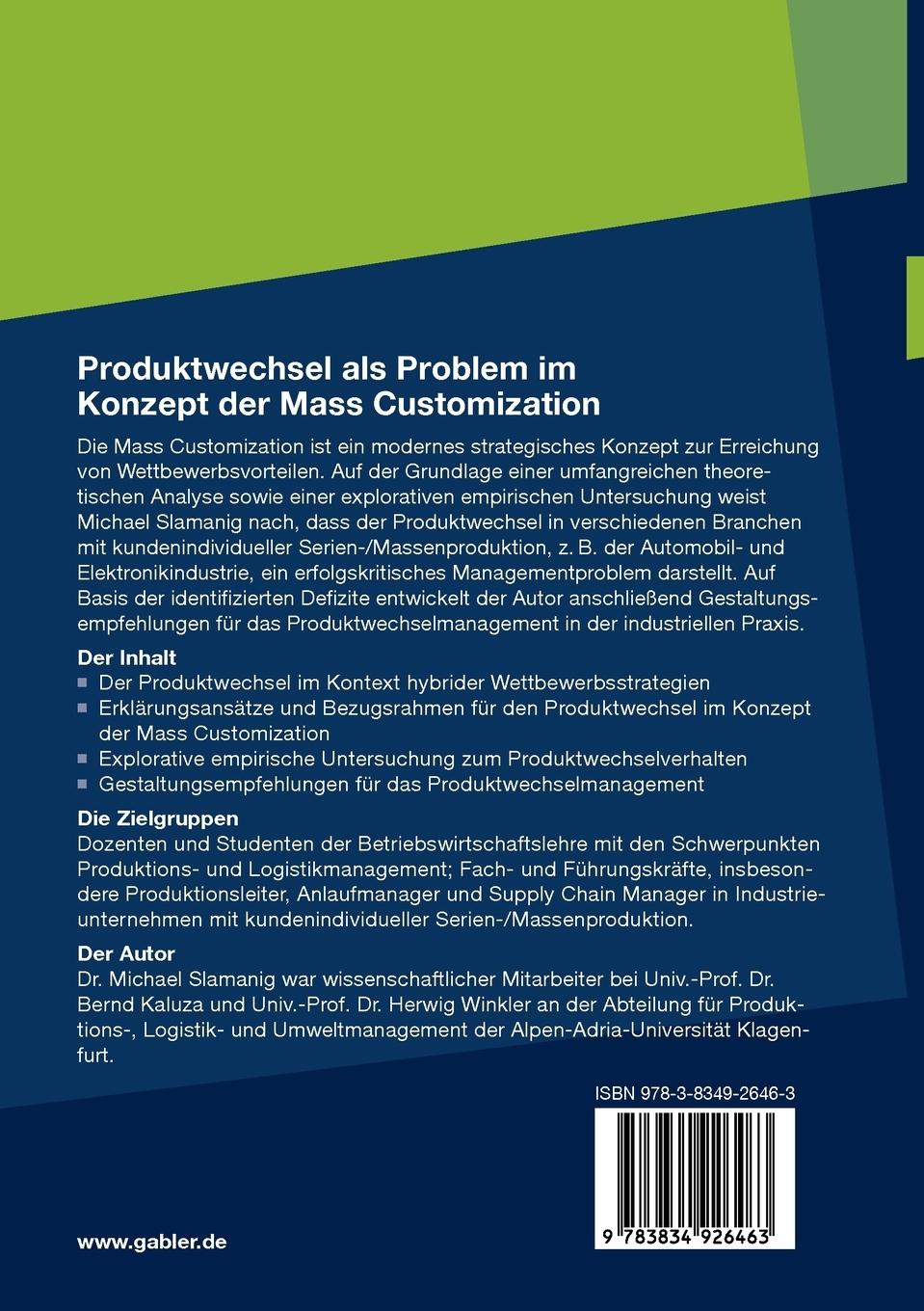 Rückseitencover Produktwechsel als Problem im Konzept der Mass Customization