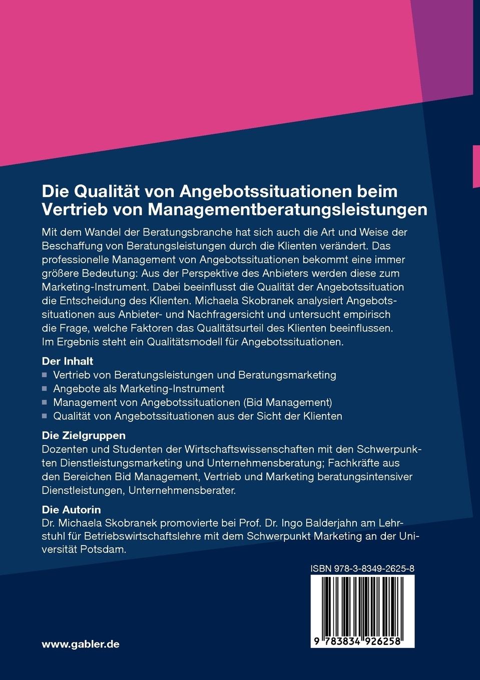 Rückseitencover Die Qualität von Angebotssituationen beim Vertrieb von Managementberatungsleistungen