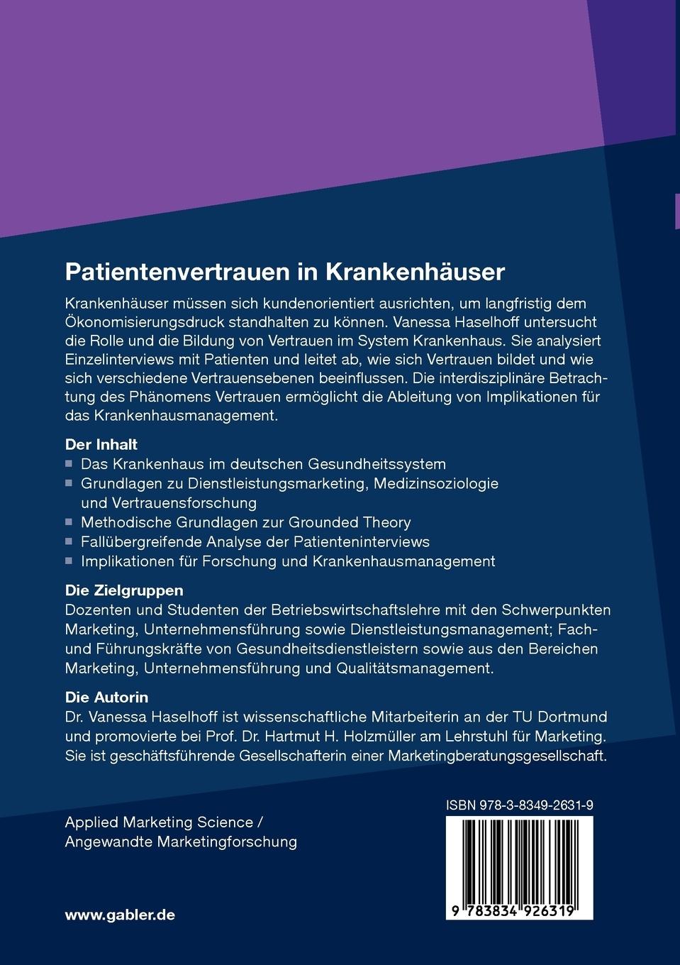 Rückseitencover Patientenvertrauen in Krankenhäuser