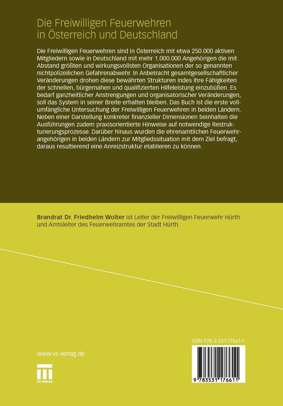 Rückseitencover Die Freiwilligen Feuerwehren in Österreich und Deutschland