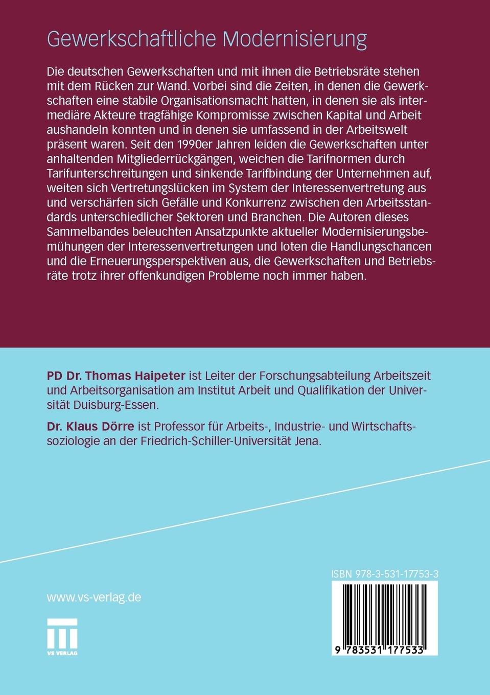 Rückseitencover Gewerkschaftliche Modernisierung
