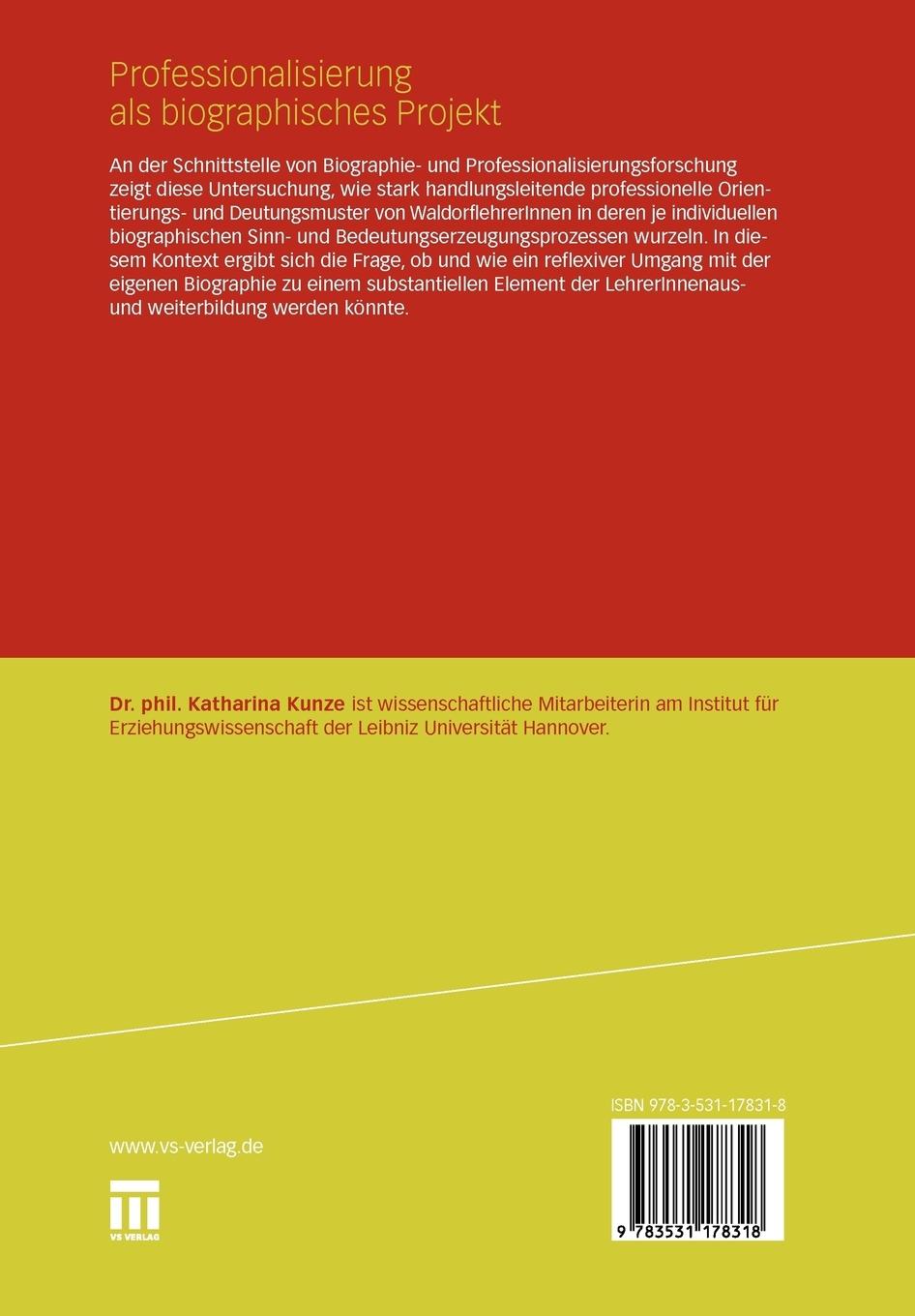 Rückseitencover Professionalisierung als biographisches Projekt