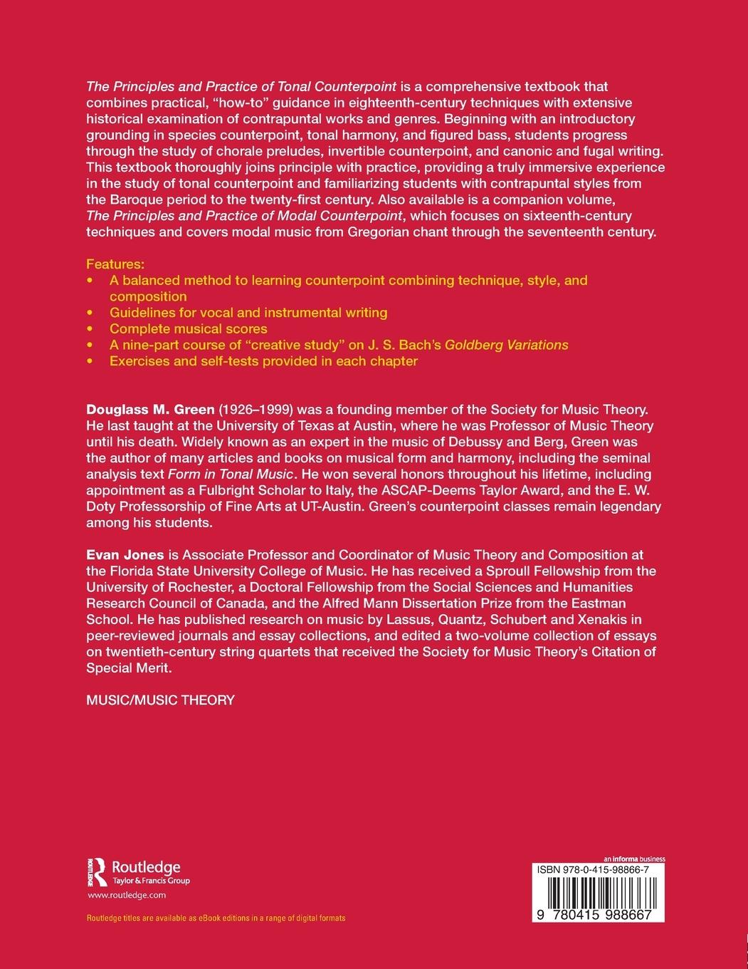 Rückseitencover The Principles and Practice of Tonal Counterpoint