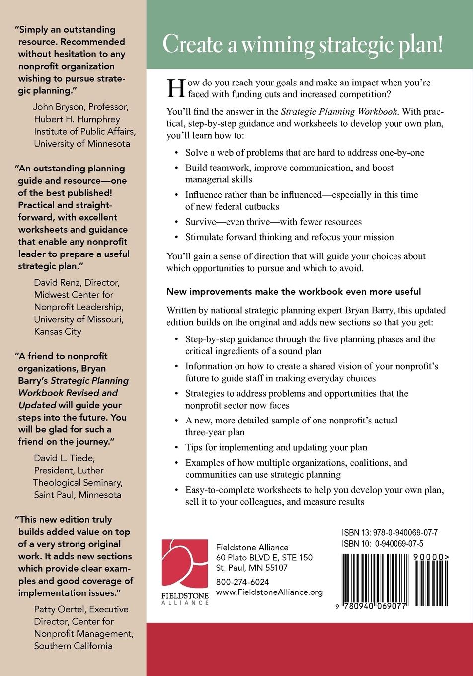 Rückseitencover Strategic Planning Workbook for Nonprofit Organizations, Revised and Updated