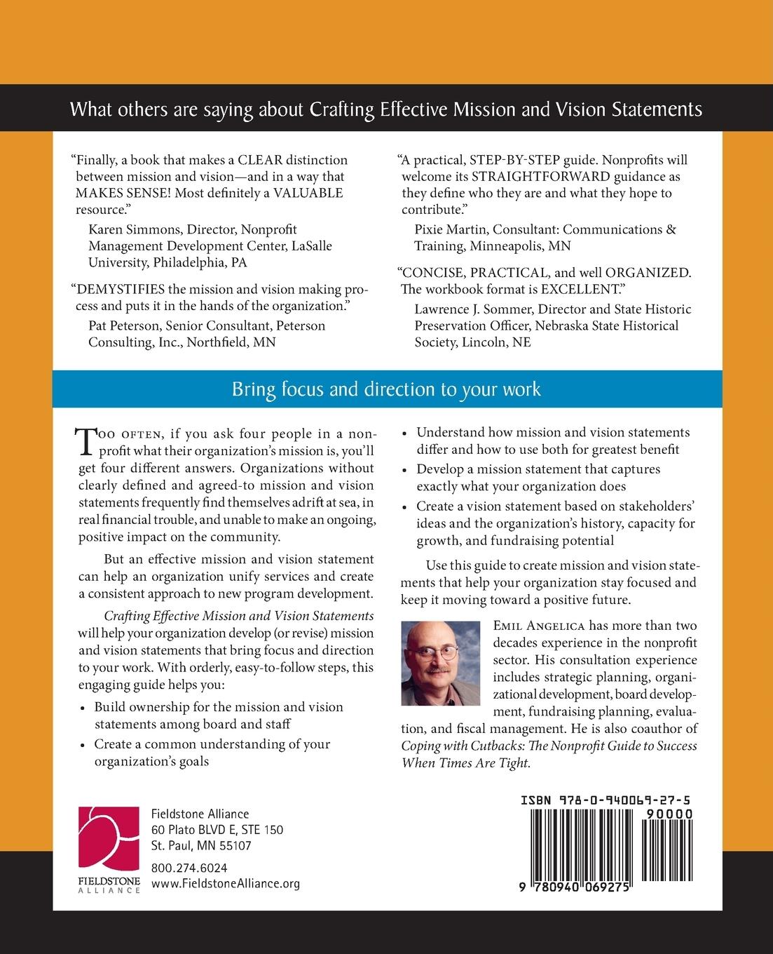 Rückseitencover The Fieldstone Alliance Nonprofit Guide to Crafting Effective Mission and Vision Statements