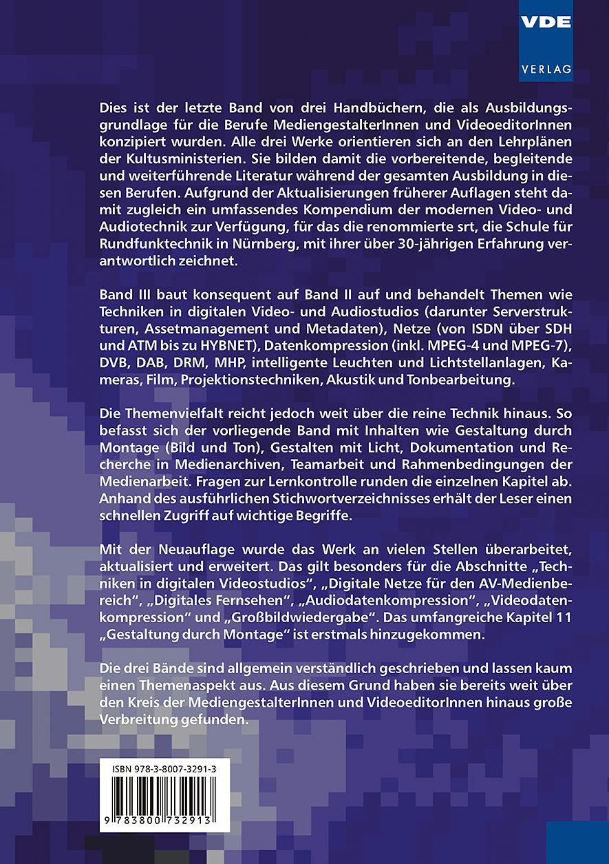 Rückseitencover Ausbildungshandbuch audiovisuelle Medienberufe Bd.III
