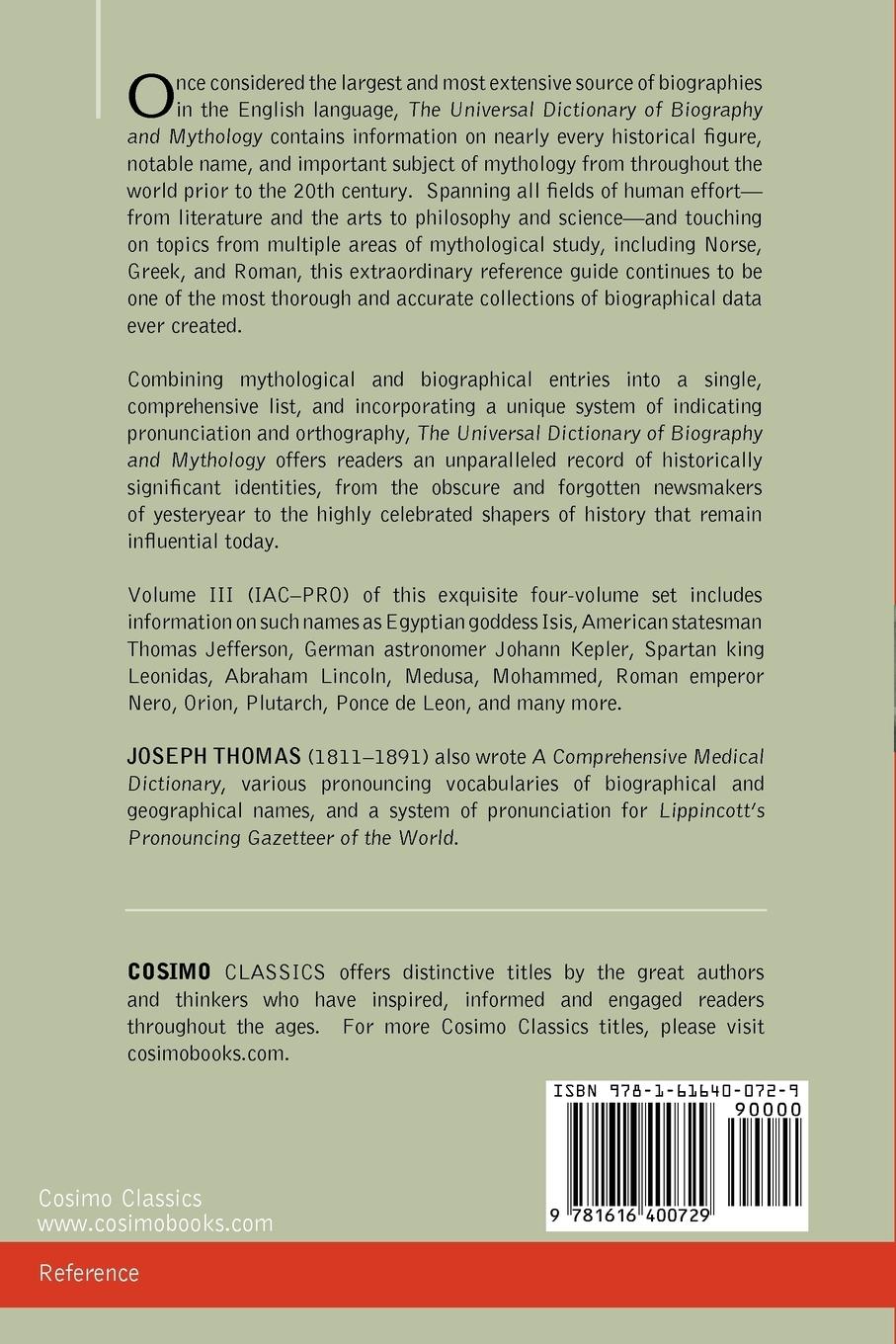 Rückseitencover The Universal Dictionary of Biography and Mythology, Vol. III (in Four Volumes)