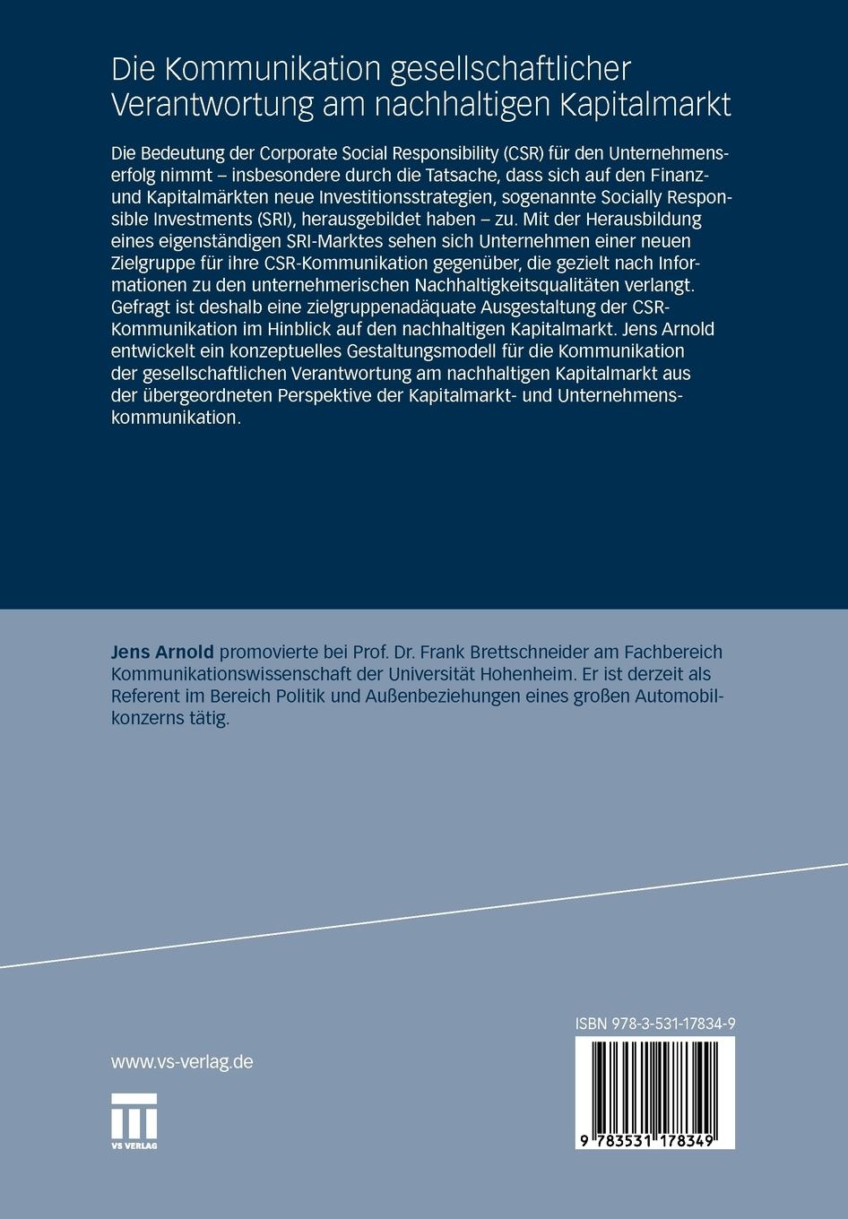 Rückseitencover Die Kommunikation gesellschaftlicher Verantwortung am nachhaltigen Kapitalmarkt