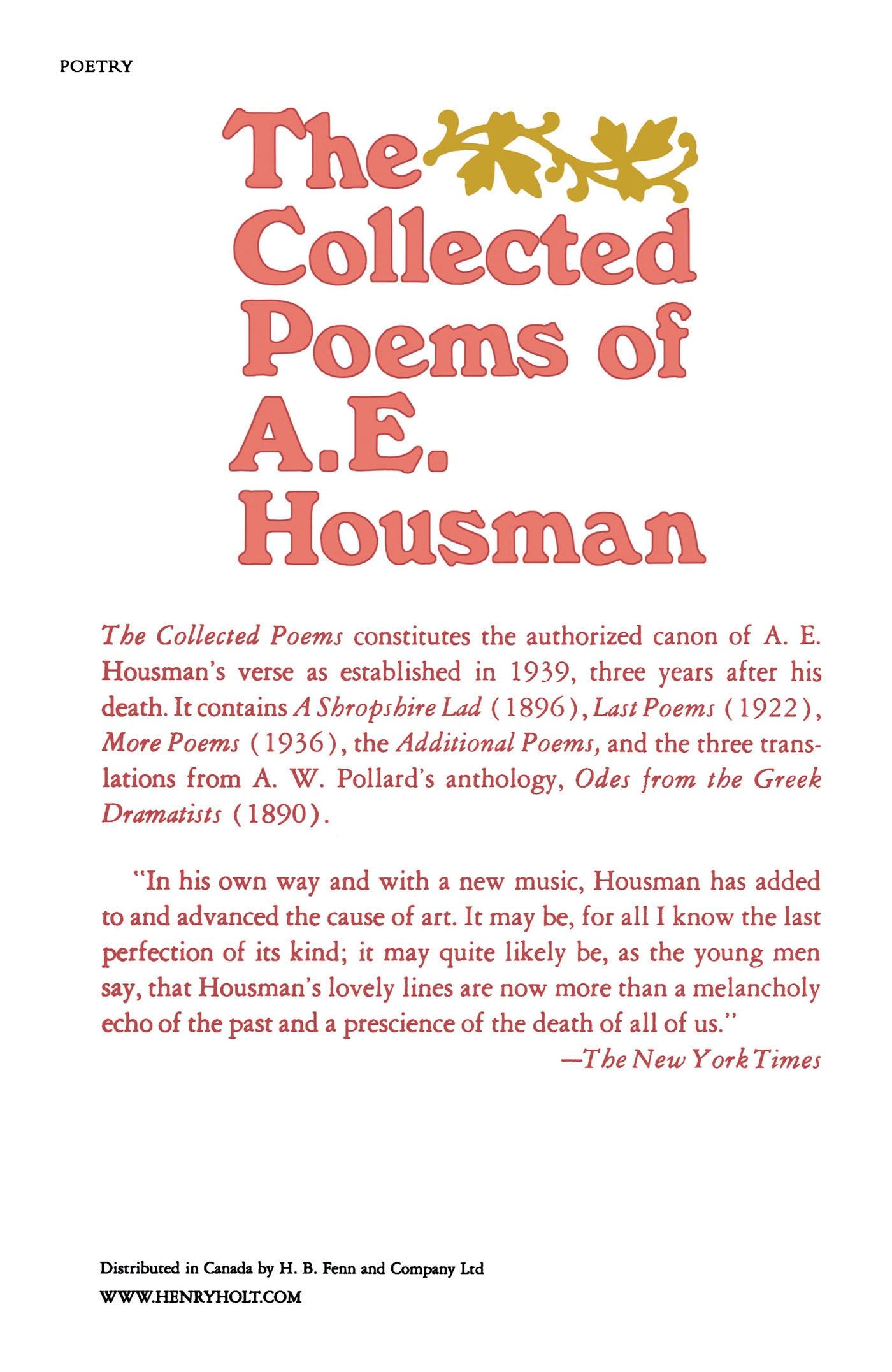 Rückseitencover The Collected Poems of A. E. Housman