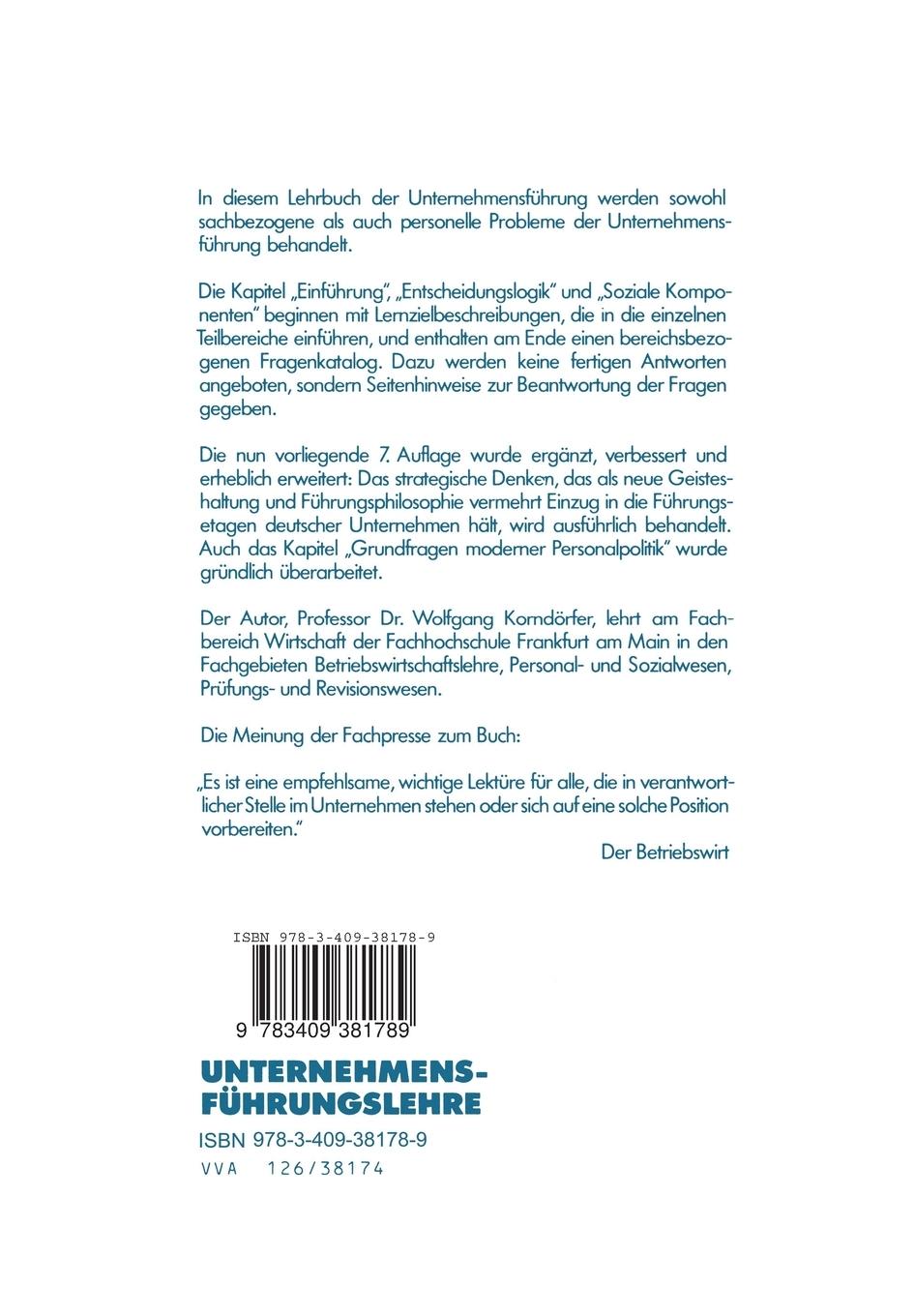Rückseitencover Unternehmensführungslehre