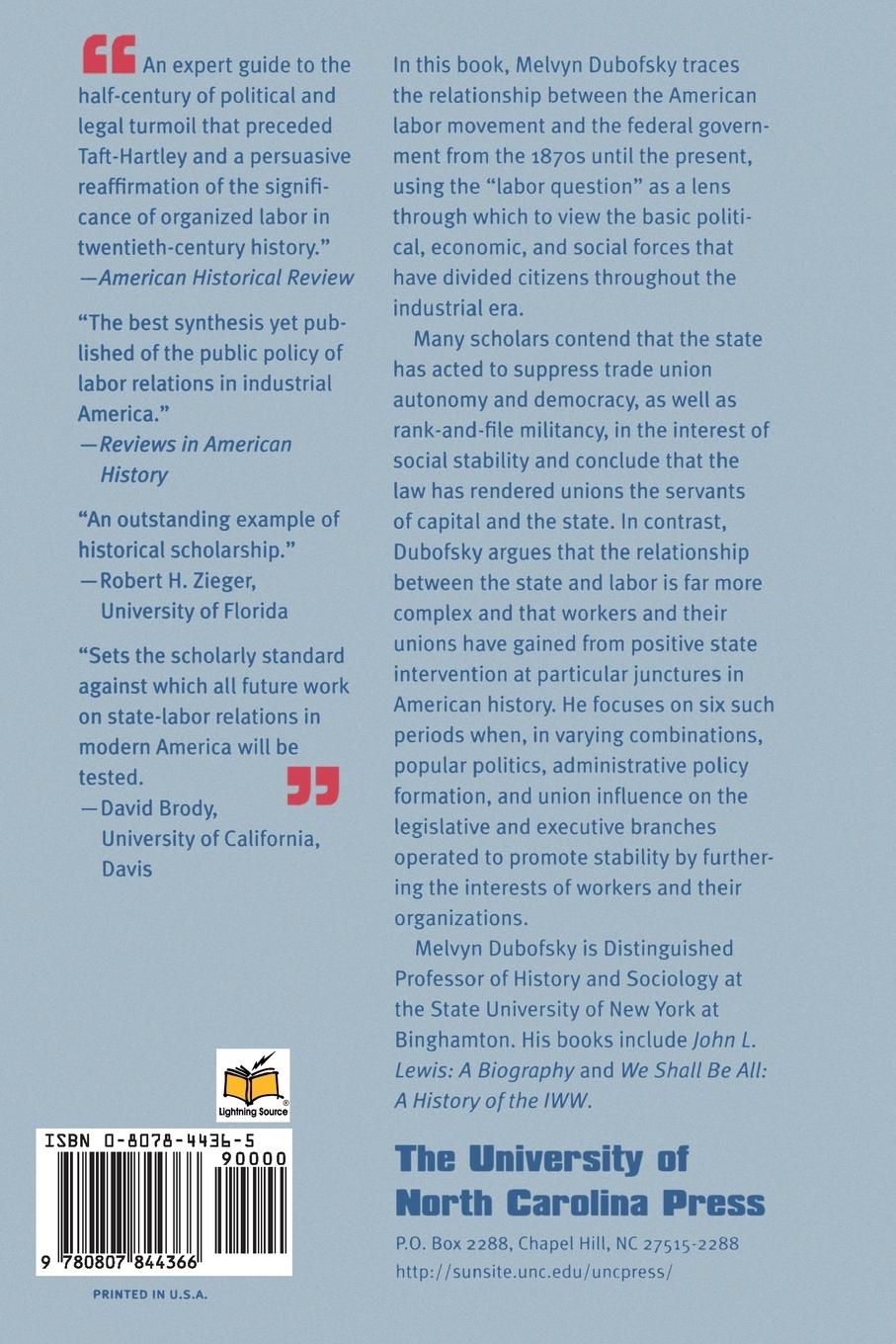 Rückseitencover The State and Labor in Modern America