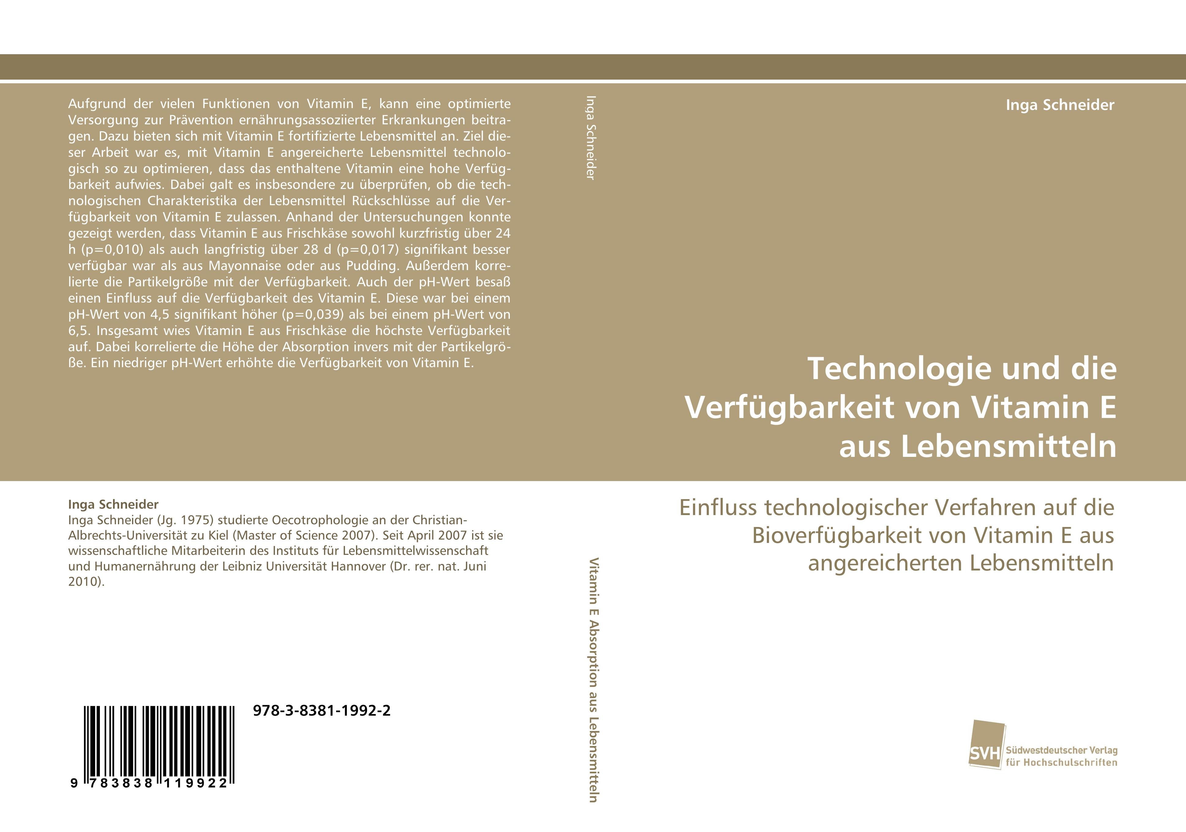 Vorderes Coverbild Technologie und die Verfügbarkeit von Vitamin E aus Lebensmitteln