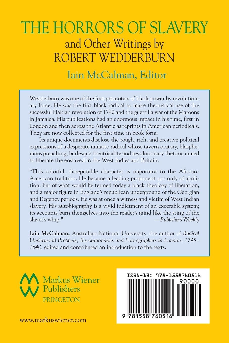 Rückseitencover The Horrors of Slavery: and Other Writings by Robert Wedderburn