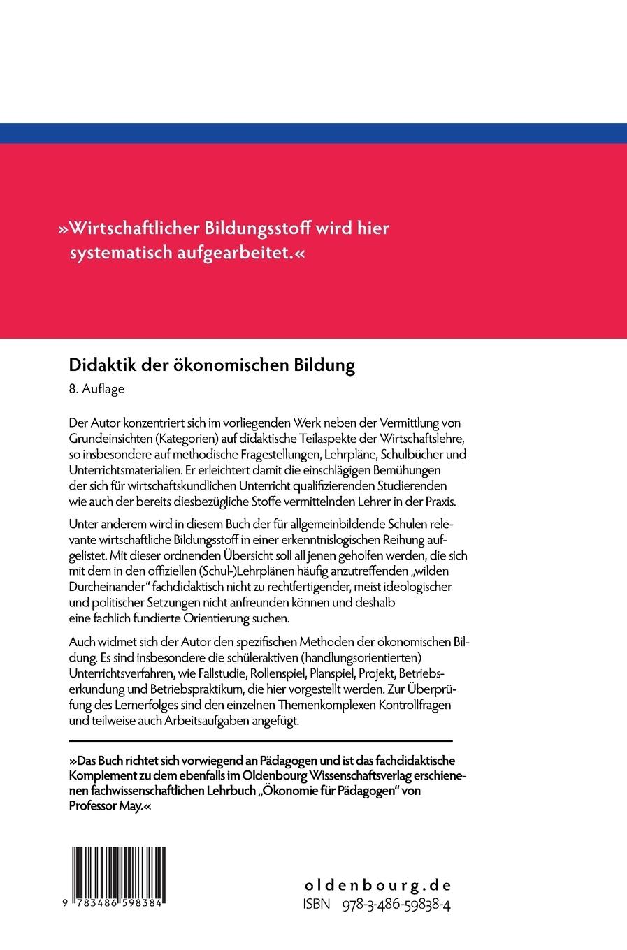 Rückseitencover Didaktik der ökonomischen Bildung