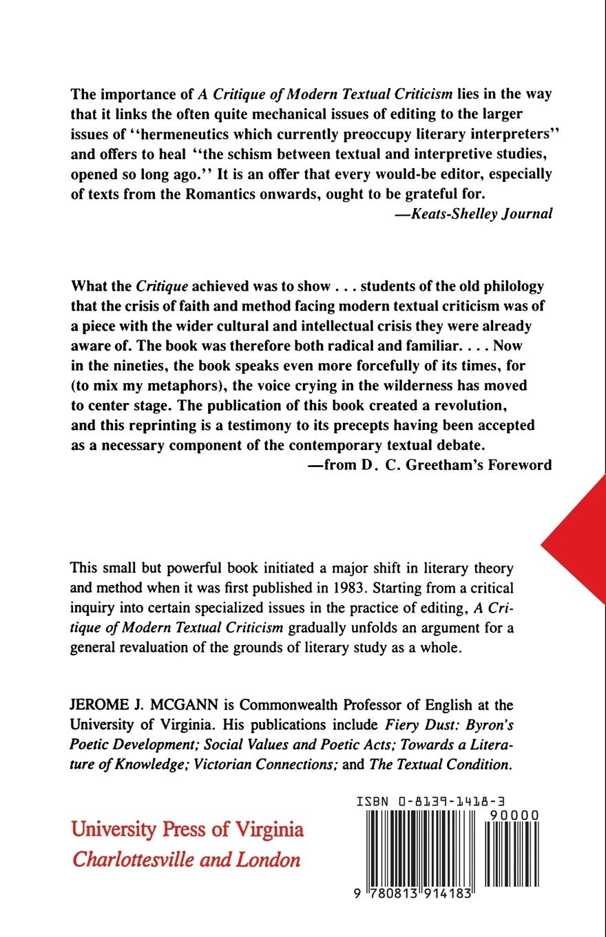 Rückseitencover Critique of Modern Textual Criticism