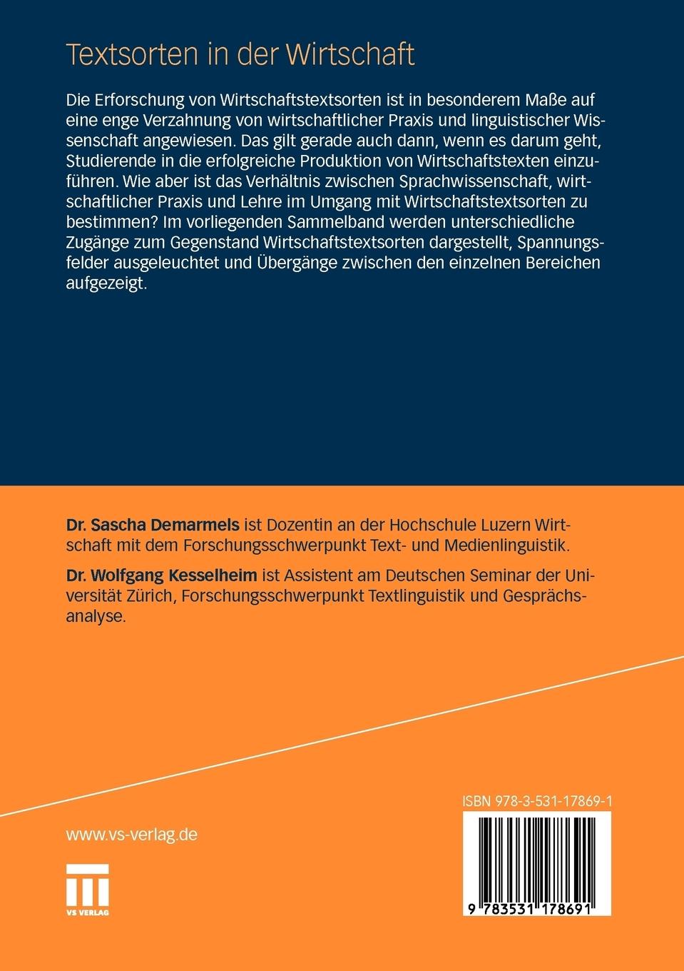 Rückseitencover Textsorten in der Wirtschaft