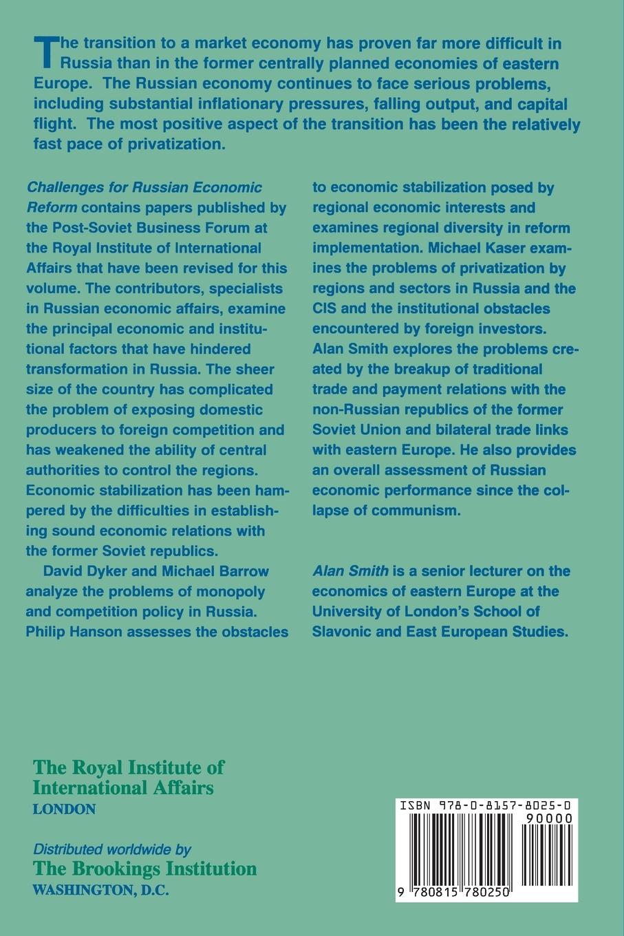 Rückseitencover Challenges for Russian Economic Reform
