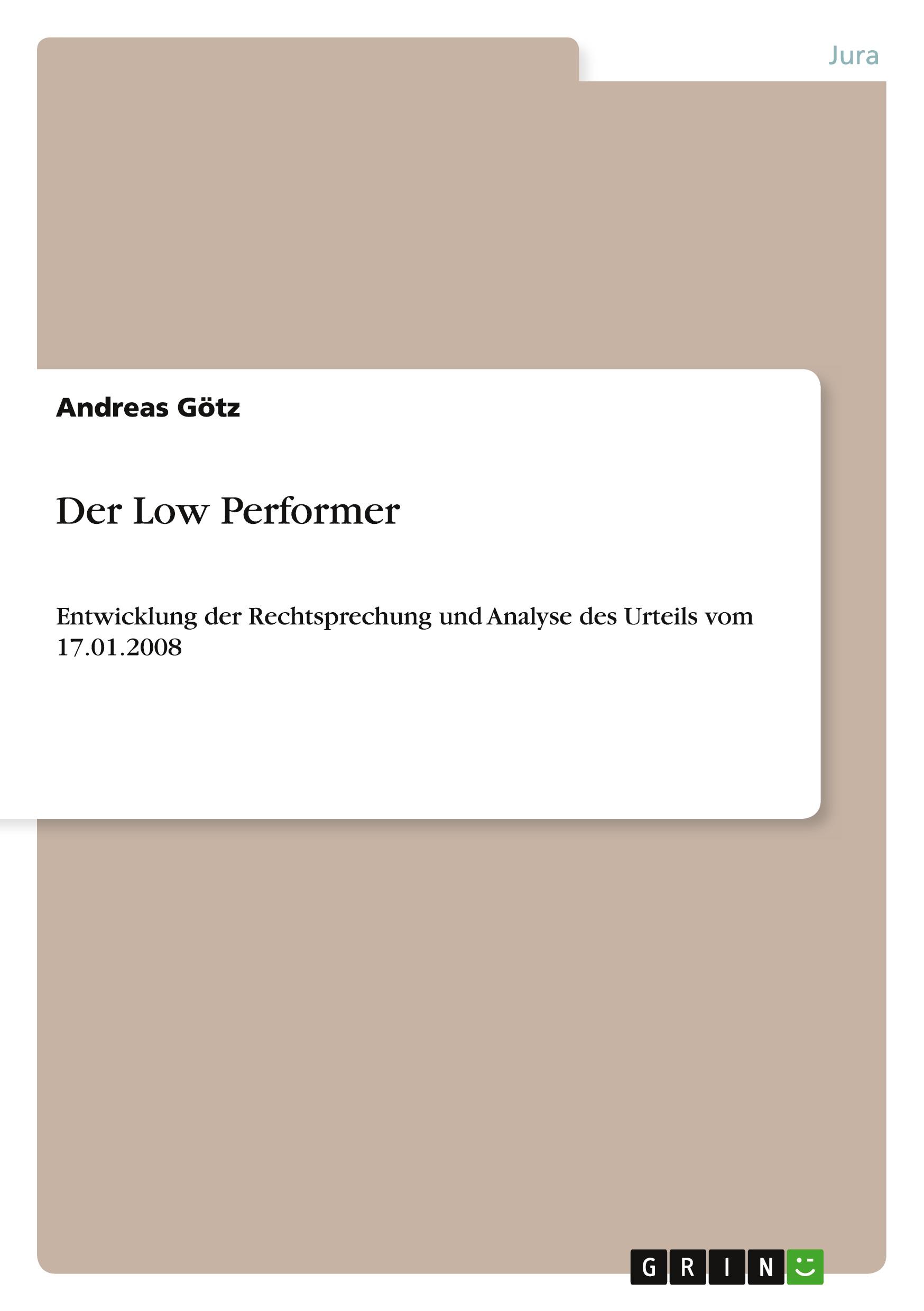 Vorderes Coverbild Der Low Performer