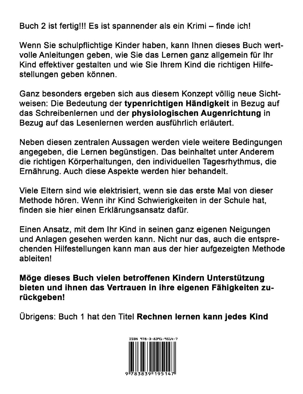 Rückseitencover Schreiben und lesen lernen kann jedes Kind - wenn man seinen Lerntyp berücksichtigt !