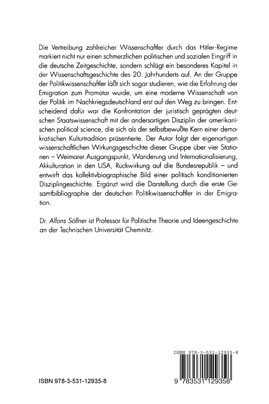Rückseitencover Deutsche Politikwissenschaftler in der Emigration