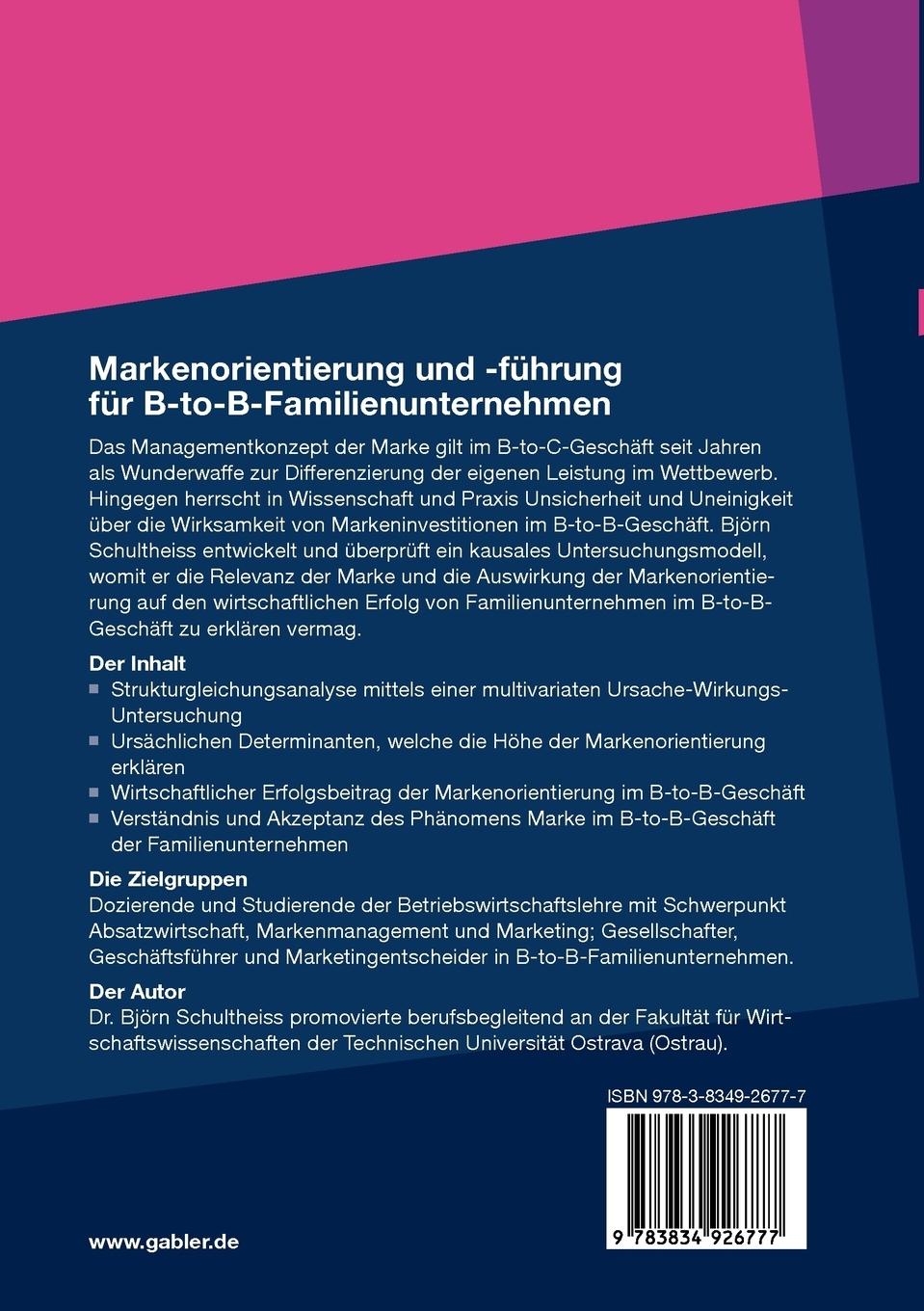 Rückseitencover Markenorientierung und -führung für B-to-B-Familienunternehmen